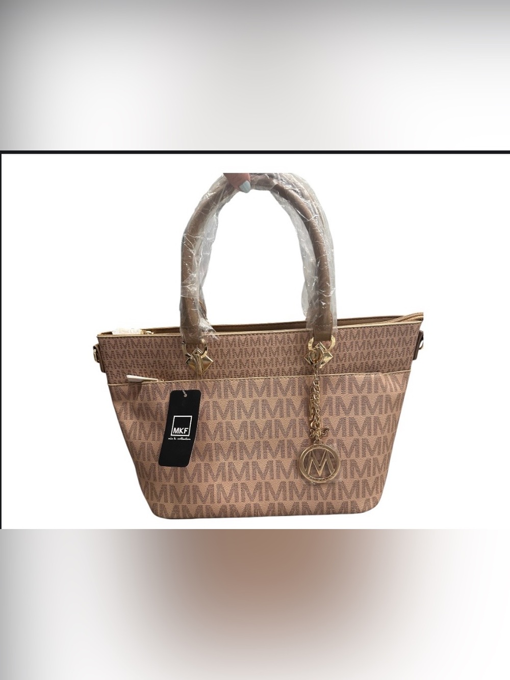 NWT MKF Mia K Collection Pink/Beige Monogram Signature Tote Handbag Purse